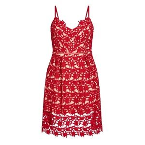 CITY CHIC SO FANCY LACE, FIT AND FLARE DRESS - RED SIZE 20 (NEW WITH TAGS) A20